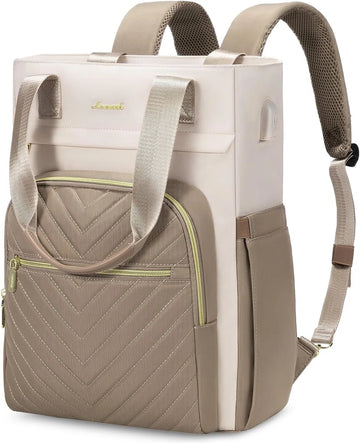 Laptoptas 15.6 inch - Beige/bruin - USB oplaadpoort - Laptop rugzak - 33 x 16 x 41 cm - Waterbestendig - Laptoprugtas 15,6 inch - Anti diefstal vak - Handtas met gouden details
