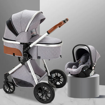 Kinderwagen | 3 in 1 kinderwagen | Luxe Baby Buggy 3 in 1 | Baby Wagen | Kinderwagen met autostoel en wieg | Hoge Kwaliteit | Grijs | Buggy | Kinderwagen 3 in 1 |