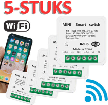 Mini Smart Switch | Slimme WiFi inbouwschakelaar | 16A | 5-stuks