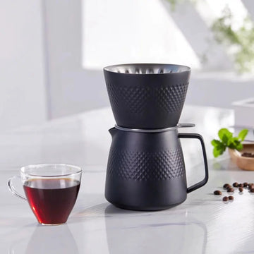 Koffie Dripper & Server Set Dubbelwandig RVS V60 Filterkoffie - Pour Over - Barista - zwart - Hario Style - brewgear.store