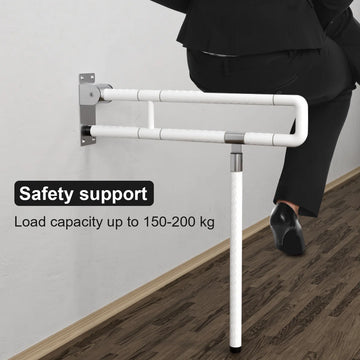 Toiletbeugel opklapbaar met steunvoet - Toiletsteun Verstelbaar - Handgreep toiletsteun - Ondersteuning Wandbevestiging - 60cm lang Wit