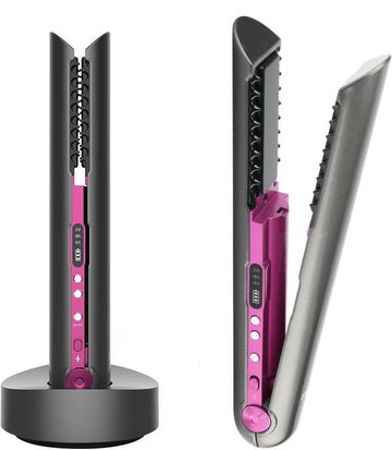 VENEUX® - Draadloze 2 in 1 Krultang en Stijltang - Grijs / Roze