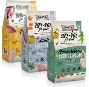 MAC’s Superfood Kattenvoer mixpakket 3 x 1,5 kg + Macs kattensnoepjes