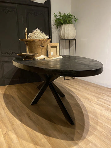 Eettafel ovaal 160x90 cm mangohout ZWART