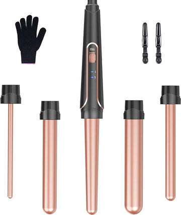 5-in-1 Krultang Set met Verschillende Opzetstukken - Voor Grote en Kleine Krullen, Keramische Krultang, Inclusief Handschoen en Clips - Roze Goud