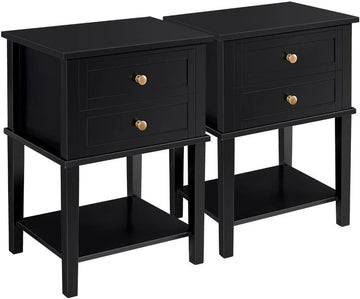 Set van 2 nachtkastjes, nachtkastjes, met 2 laden en plank, bijzettafel, moderne nachtkastje voor slaapkamer/woonkamer, zwart