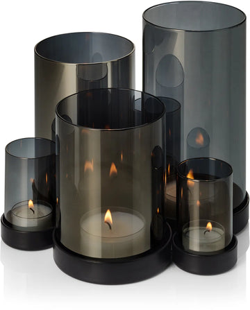 PHILIPPI LICHTERMEER Kandelaar – Windlicht – Waxinelichthouder - Glas Grijs - Basis Zwart