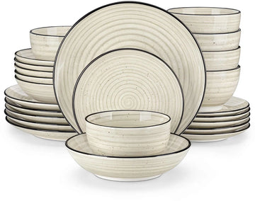 Serviesset - Serviesset 6 persoons - Serviessets - Beige Patroon - Porselein - 24-Delig Servies - Dinerbord - Dessertbord - Kom - Soepkom