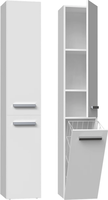 Badkamermeubel-Badkamerkast-Opbergkast Met Wasmand-Wit-kolomkast met wasmand