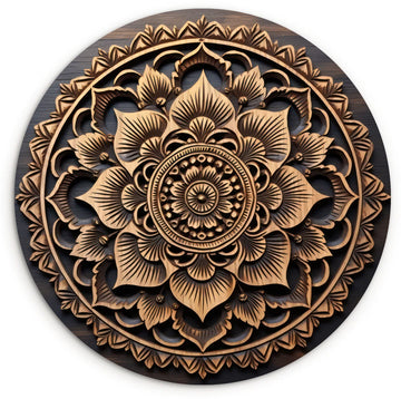 WallCircle® Wandcirkel 60x60 cm - Muurcirkel Mandala - Hout - Bloemen - Bruin - Muurdecoratie woonkamer - Wanddecoratie slaapkamer - Kamer decoratie accessoires - Ronde schilderijen - Woonaccessoires cirkel binnen