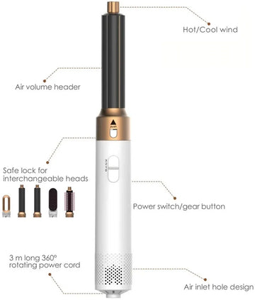 Airstyler Krultang 5 in 1 Multistyler Föhn - Föhnborstel - Hairwrap - TikTok - Krulborstel - white/gold edition