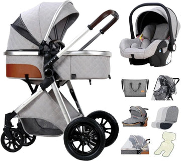 Luxe Multifunctionele 3-in-1 Combi Kinderwagen – Kwalitatieve Buggy – Opklapbare Wandelwagen – Lichtgrijs – Incl. Autostoel