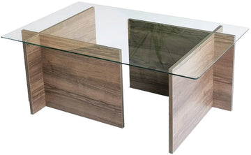 Koffietafel - Walnoot Afwerking - Gehard Glas - Afmetingen 105x65x40cm - Stijlvol Tafeltje voor elke Woonkamer