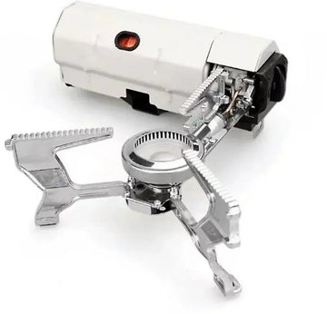 Camping Kooktoestel - Wit - Compatibel met Gaspatronen 227g, Camping Gas Cooker opvouwbaar met Foedraal, Opvouwbaar Campingfornuis, met piëzo ontsteking voor binnen/buiten, Camping Gasbrander. Onmisbaar bij Noodpakket, Backpack, Visspullen.