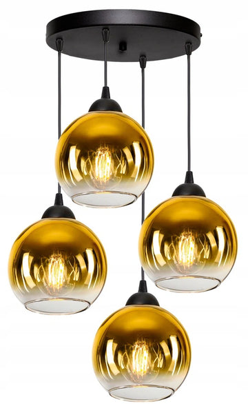 Hanglamp Industrieel voor Woonkamer, Eetkamer - Goud Glas - 4-lichts - Goud Transparant - 4 bollen