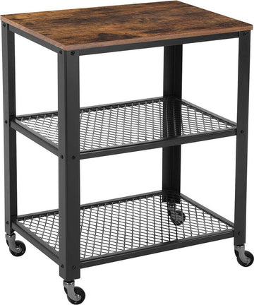 Selfie Serveerwagen, keukenwagen, keukencabine, keukenrek, trolley, keukenplank op 4 wielen, stalen frame, 3 planken, voor keuken en woonkamer, Gastserveerwagen, industrieel design, vintage bruin-zwart
