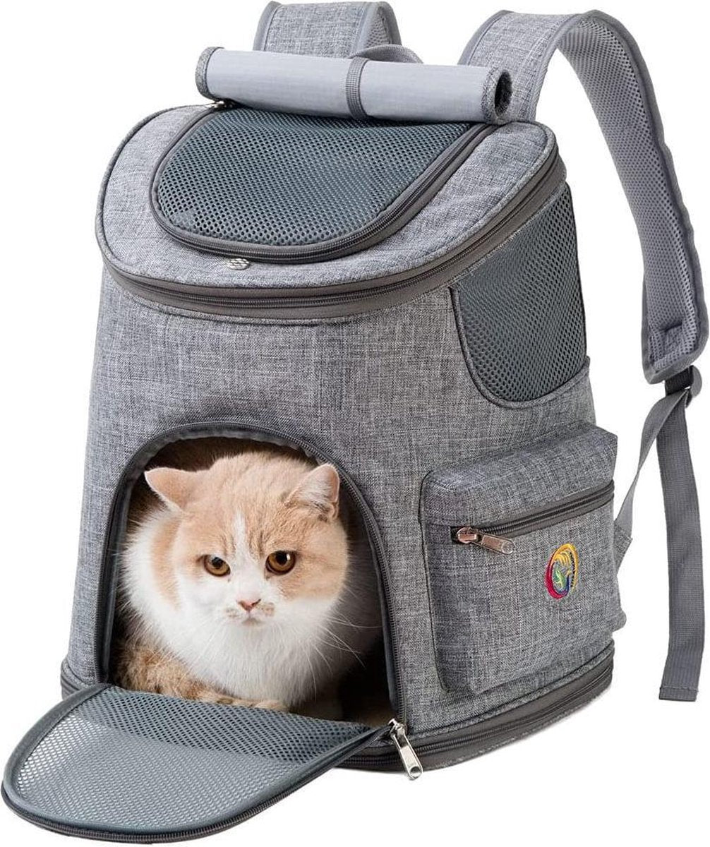 Rugzak Katten - Rugzak voor Kleine Honden - tot 6 kg - 36x26x40 cm - Grijs