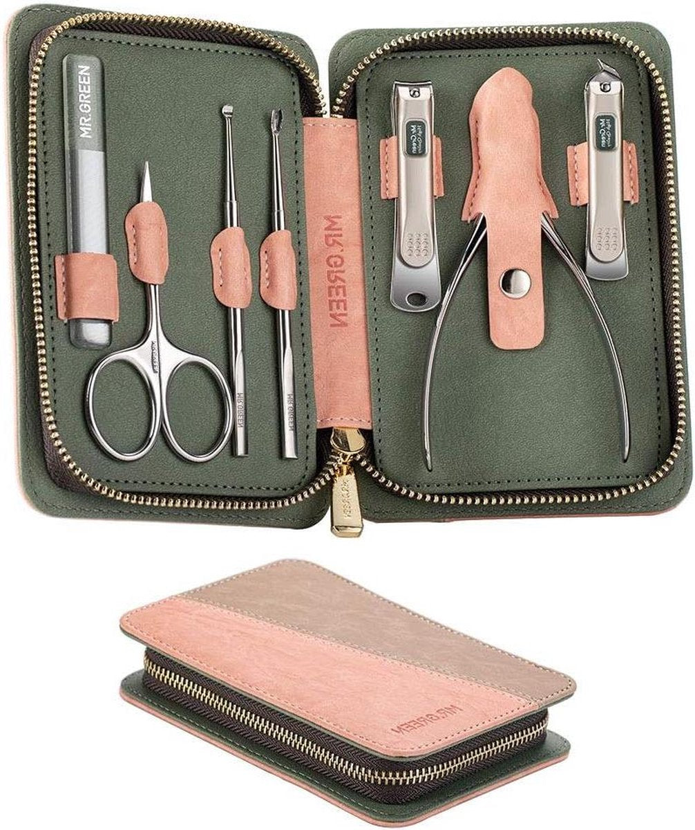 Manicure set - Manicureset nagelknipper set 7-in-1 professionele manicure pedicure roestvrij staal verzorgingsset met lederen etui draagbare reisnagelknipper voor mannen en vrouwen