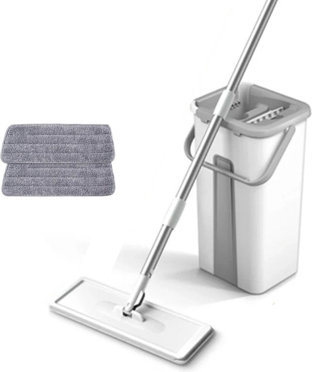 Dweil - 5-IN-1 - Dwijl En Emmer - Mop - Dweilsysteem - Dweilset & Vloerwissers - Inclusief 2 Dweildoeken Set - Wit