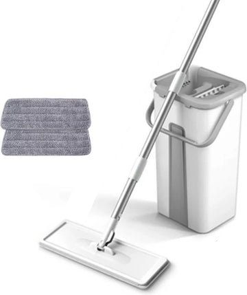 Dweil - 5-IN-1 - Dwijl En Emmer - Mop - Dweilsysteem - Dweilset & Vloerwissers - Inclusief 2 Dweildoeken Set - Wit