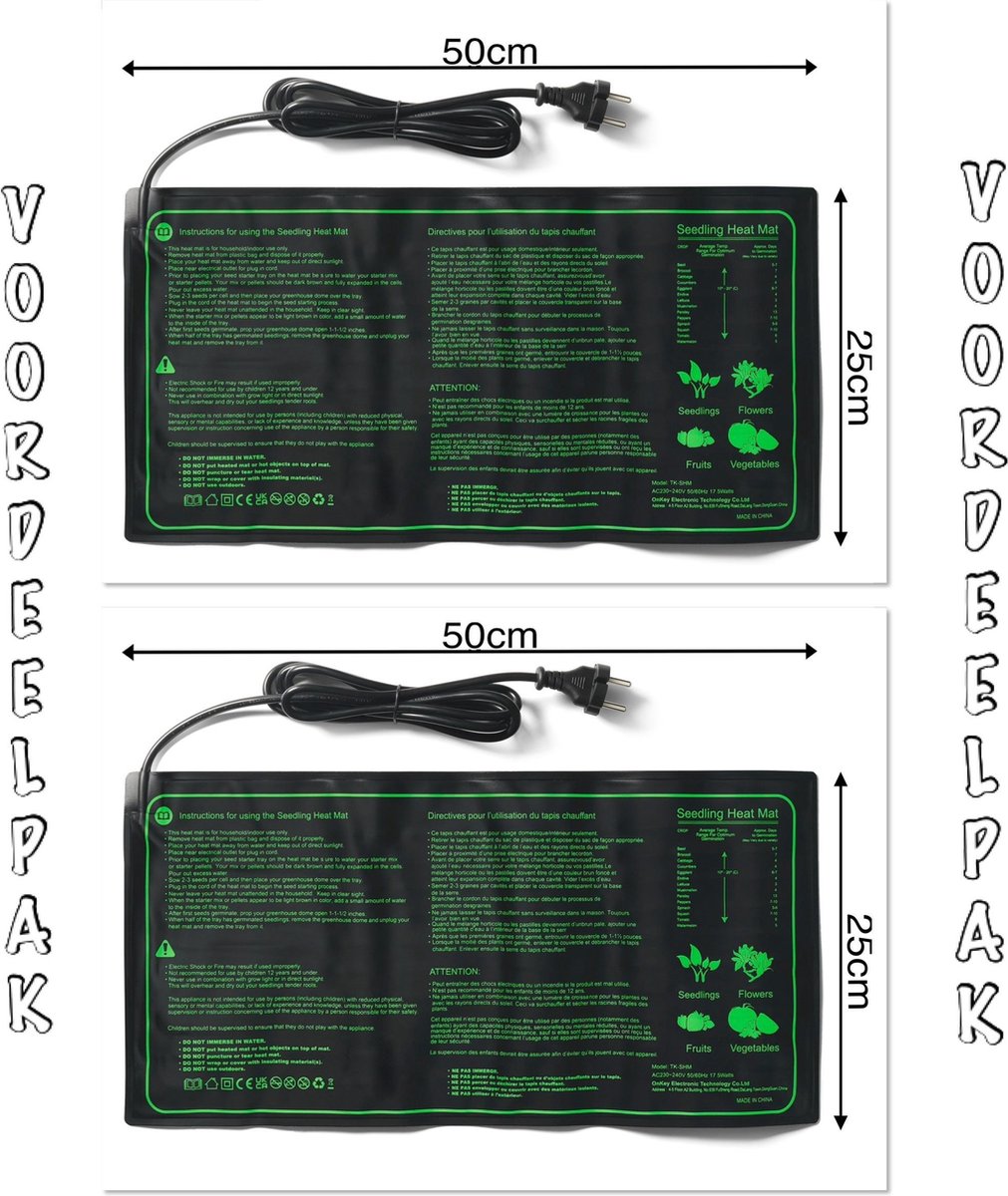 Voordeelpakket - (2) Kweekmatten - verwarmingsmat planten - 25 x50 cm- zaden - stekjes - kiemen - ook geschikt voor onder terrariums - spat waterdicht - 17 watt - zonder regelaar