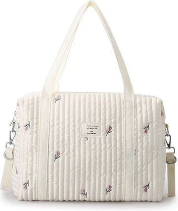 Luiertas - Mombag - Schoudertas - Verzorgingstas - Kraamcadeau - Groot - Bloemmotief - Tulp - Beige