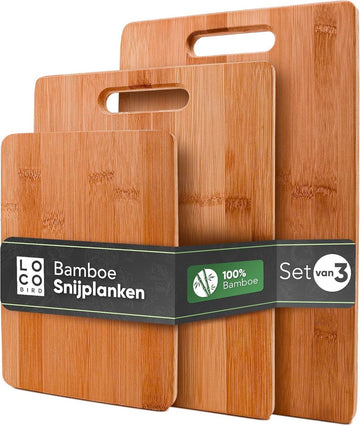 Loco Bird massieve bamboe snijplanken set van 3-33x22 / 28x22 / 15x22cm - Houten keuken snijplank - Houten antibacteriële snijplank