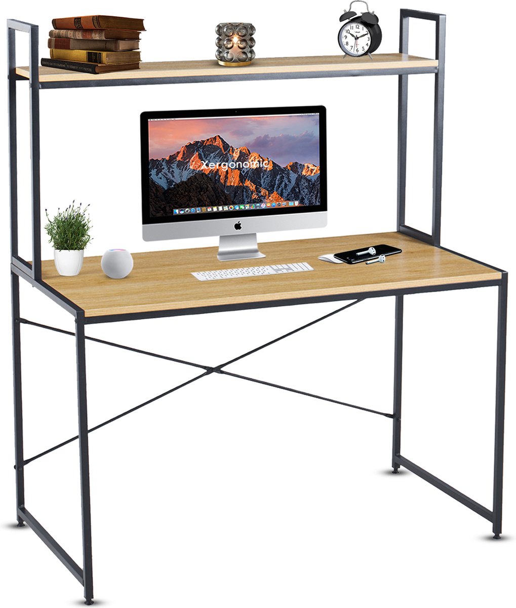 Xergonomic® Industrieel bureau met plank - Laptoptafel - Bureautafel - 120x60x140 cm