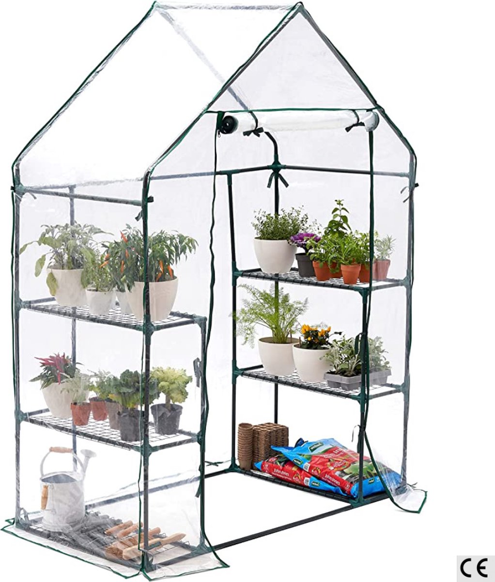 Tuinkas - 6-Lagen Tuinkas - Kweekkas - Broeikas voor Binnen en Buiten - 6 Planken - Duurzaam - Waterdicht Zeildoek - Touwen en Haringen - Stevig en Eenvoudig te Monteren - 195x143x73cm