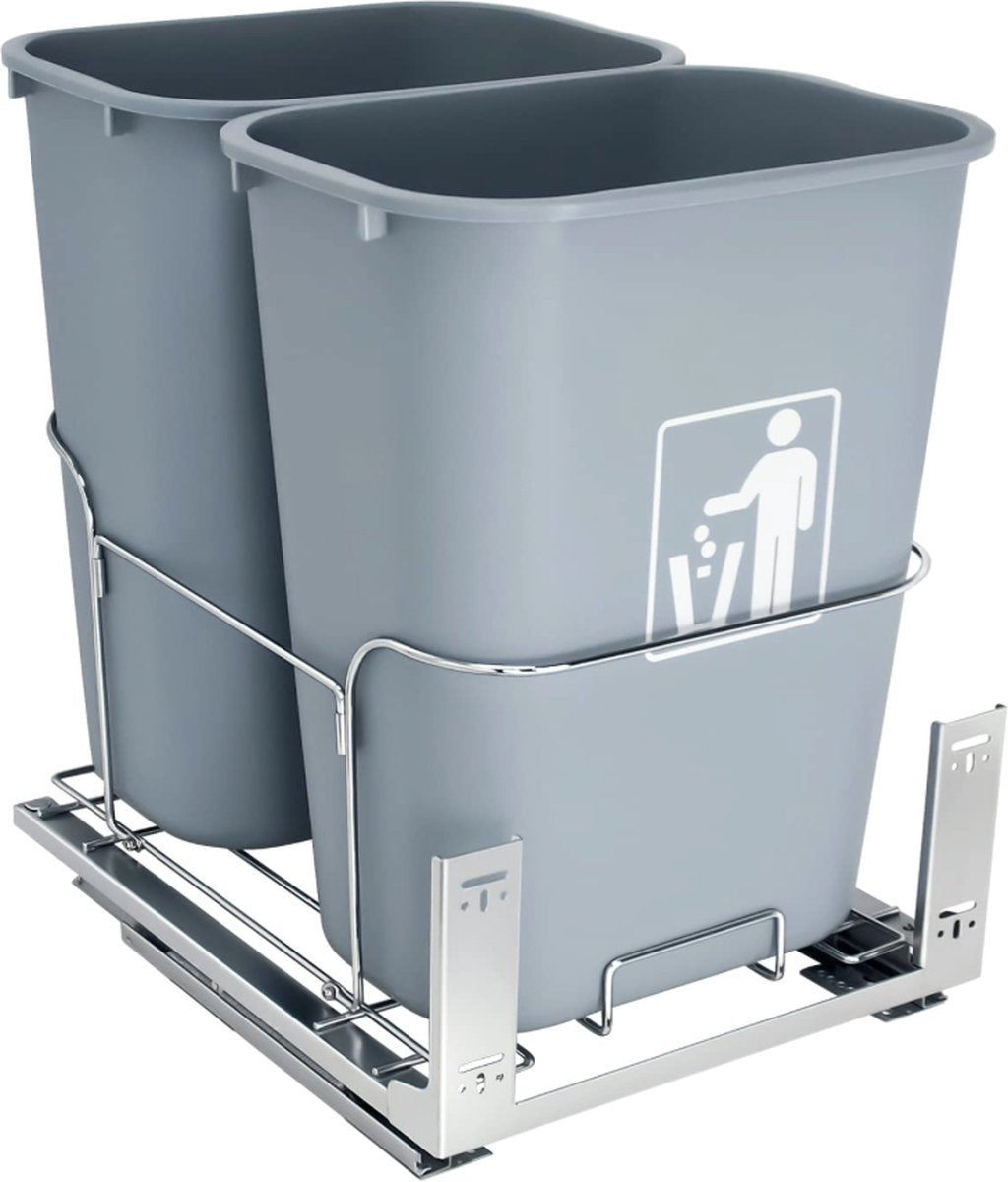 uittrekbare prullenbak voor keuken, keukenprullenbakken inbouw, keukenkast prullenbak, dubbele bak, soft close, 2 x 35 liter