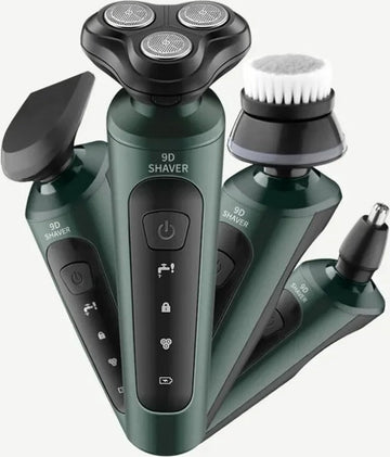 Nique Scheerapparaat mannen - 4 in 1 - Massageborstel - Neushaartrimmer - Baardtrimmer - Waterdicht - Groen