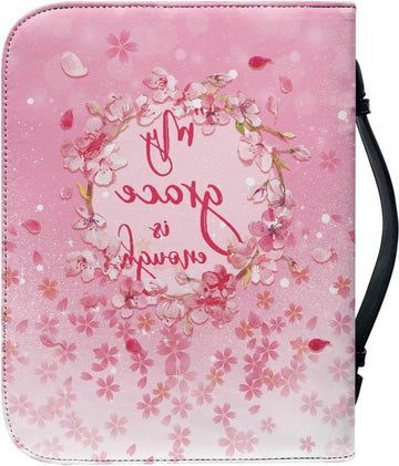 Grote leren bijbelhoes met ritssluiting - dames bijbelhoes roze bloemen - kerk boek hengseltassen Bijbelhoes