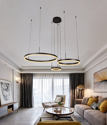 Chandelix - Luxe Hanglamp - Woonkamer - Ringen - met Afstandsbediening en App - Dimbaar - In hoogte verstelbaar - Woonkamer verlichting - Slaapkamer verlichting - Smartlamp - Ringlamp - LED - Zwart