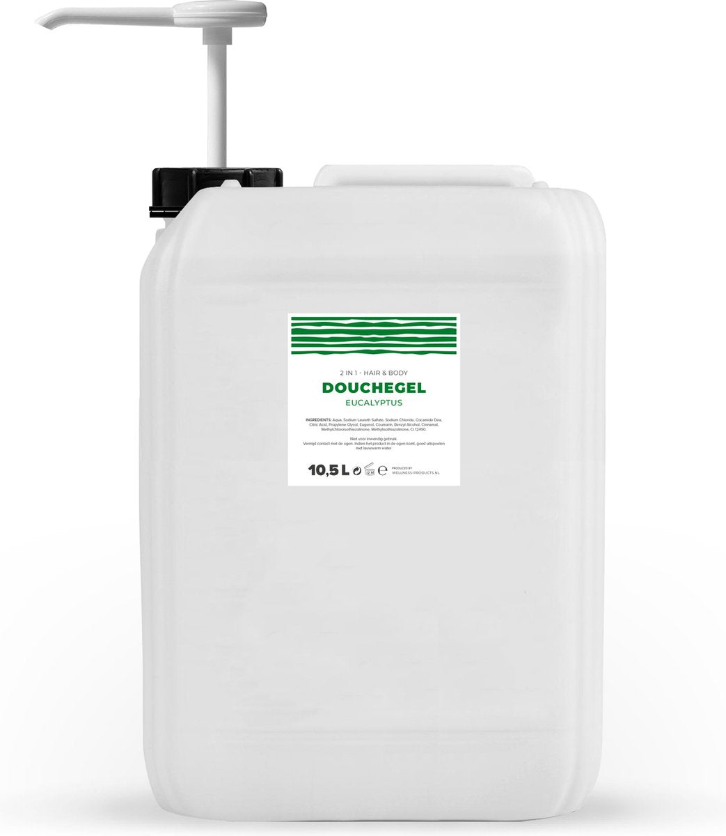 Douchegel - Eucalyptus - Lichtgroen/Transparant - 10,5 Liter - Met Pomp - Jerrycan - Navulling - Navullen - Mannen - Heren - Dames - Vrouw - Shower gel - Showergel - Douche gel - Shampoo - Jerrycans - Voordeelverpakking - Gel douche - Douchgel Q1