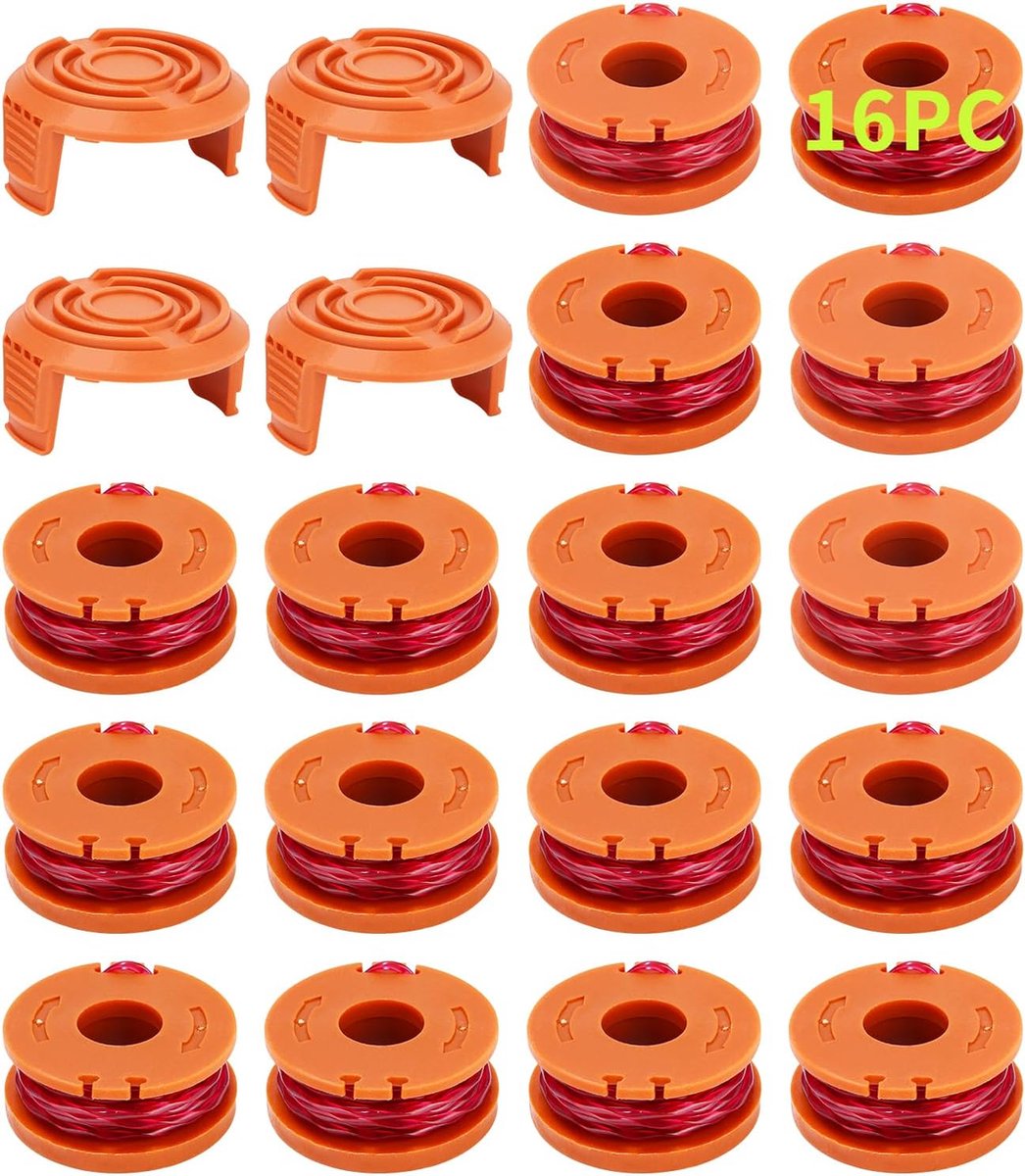 20 stuks grastrimmer spoel voor grastrimmer, trimmer draadspoel voor grastrimmer, trimmer spoelmodel WA0010 WA0004 WA0004 WA0004.1, Ø 1,65 mm, 3 m lengte (16 reservespoelen + 4dop WA6531)