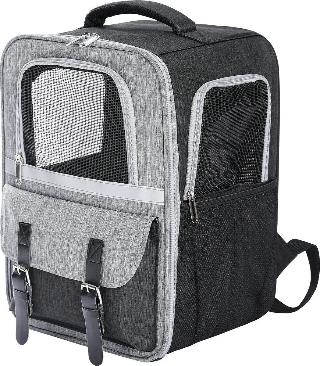 Luxe Hondentas (L) - Reis tas - rugzak voor honden en katten - 40x30x23.5cm - huisdier kat vervoer - kattentas - hondendraagtas - transport meenemen vakantie - hondendrager reistas - carrier - Grijs