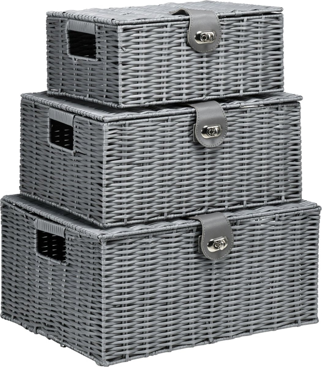 Opbergmand met deksel - Opbergbox - Opbergmanden - Mandjes opbergen - Grijs - 35,5 cm x 28,5 cm x 18 cm