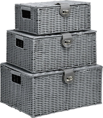Opbergmand met deksel - Opbergbox - Opbergmanden - Mandjes opbergen - Grijs - 35,5 cm x 28,5 cm x 18 cm