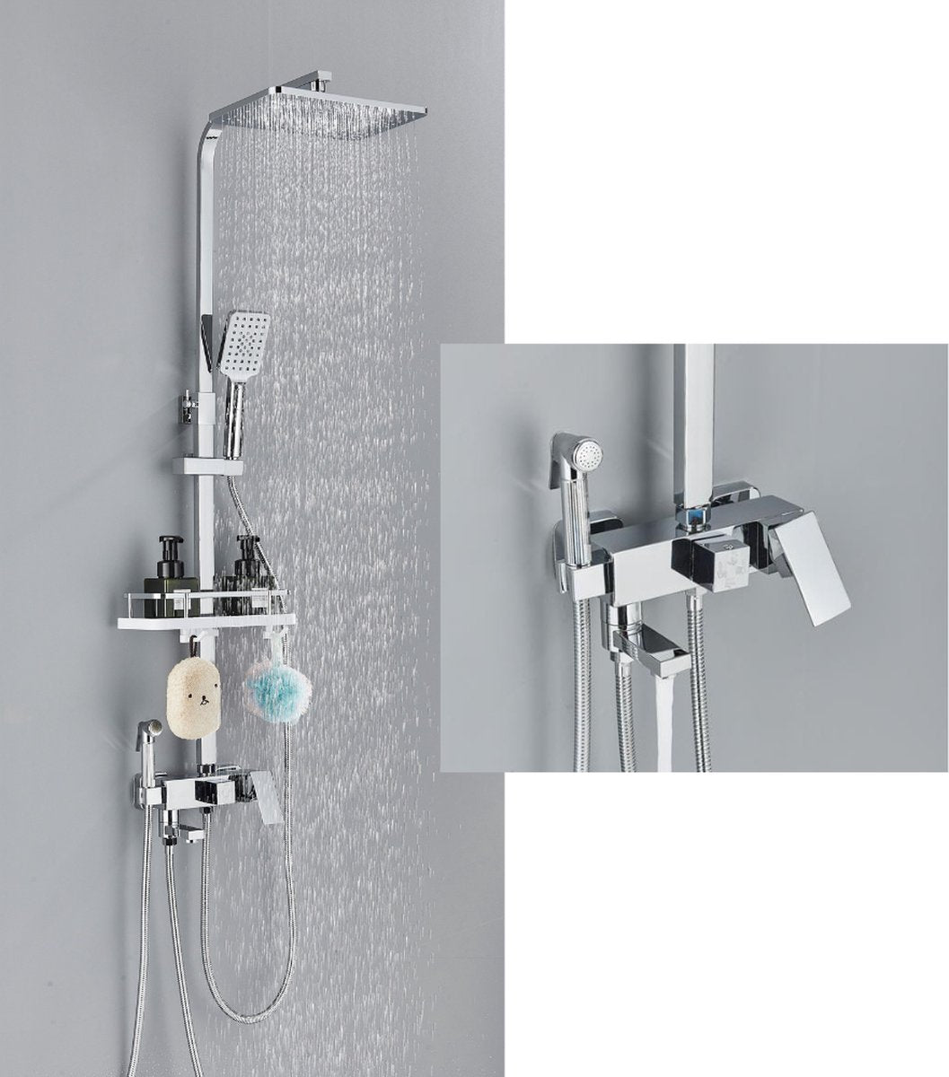 Compleet Douchesysteem - ABS Doucheset - Hoofddouche & Handdouche- Vierkante Regendouche - Verstelbare Regendouche - Chrome