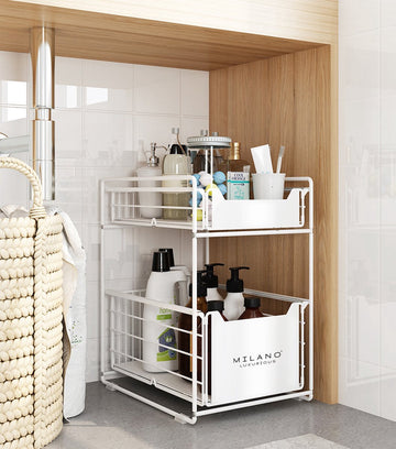 Milano Luxurious organizer lade wit - keuken ladekast – gootsteenkast organizer – opbergrek voor het aanrecht – tweelaags ladesysteem – opslag voor keukenkast of badkamerkast – maat XL