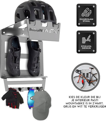 Mountabike WAVE Fiets Ophangsysteem - Extra zwaar - Fiets muurbeugel - Fiets ophangbeugel - Inclusief haken voor fiets accessoires - Antraciet