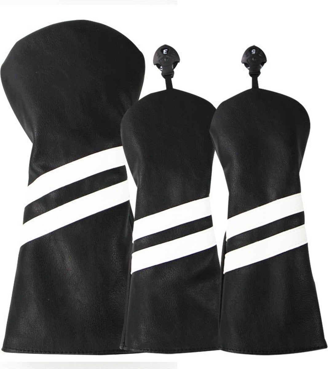 Golf Club Headcover Double-Stripe Zwart- Headcovers-Golf Spullen- Driver, Hybride, Fairway wood