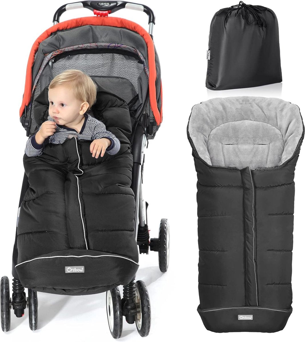 Voetenzak voor kinderwagen, buggy, baby voetenzak slaapzak, baby voetenzak voor babyzitje, winter voetenzak met rits, wasbaar, geschikt voor alle kinderwagens (zwart, groot)