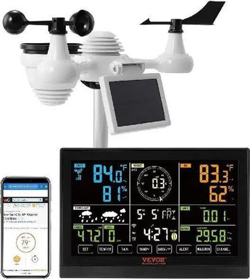 Verkoop Nederland® - 7-In-1 - Wi-Fi Afstandsbediening- Weerstation - 7.5 In Kleurendisplay - Met Zonne-Energie - Draadloze Outdoor Sensor - Alarm - Waarschuwingen Voor Temperatuurvochtigheid - Zwart - 20 x 13 x 29 CM