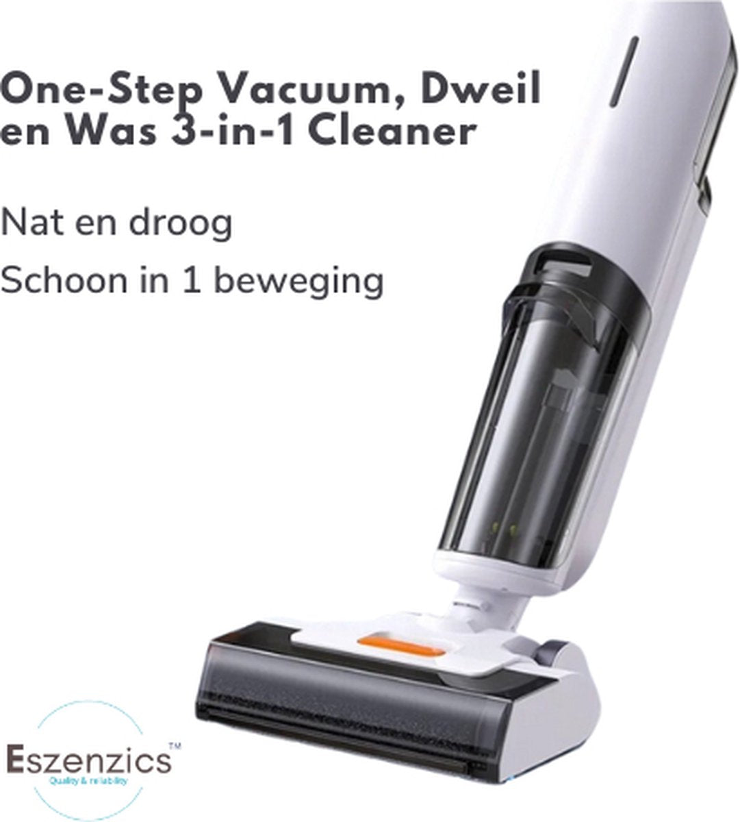Eszenzics™ Steelstofzuiger ProW90 - Draadloos - Zelfreinigende borstel - 3-in-1 - Zuig-Dweil-Was functie- Krachtige 150W stofzuiger - Geluidsarm
