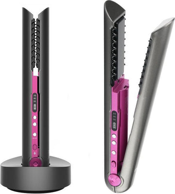 VENEUX® - Draadloze 2 in 1 Krultang en Stijltang - Grijs / Roze