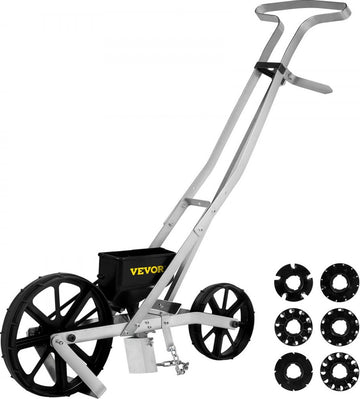 Tuin Push Zaaimachine 78-84cm Hoge Tuin Duw Zaaimachine Aluminium en ABS Rij Gewas Planter met Zes Verwisselbare Zaadplaten en Rijmarkering voor Het Zaaien van Verschillende Gewassen en Groenten