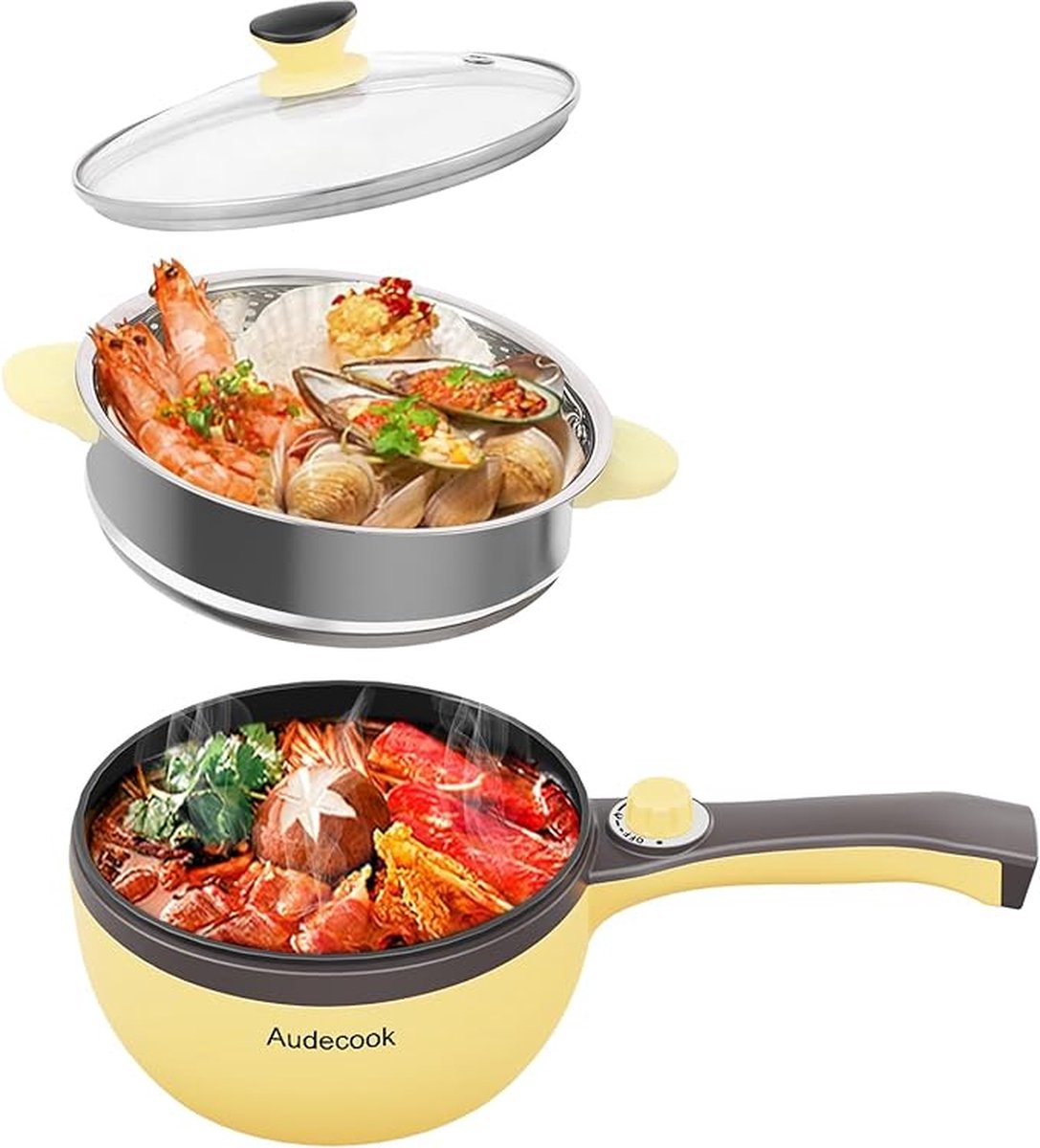 Elektrische Hot Pot Pan - Elektrische Pan - Multifunctionele Koekenpan met Anti-aanbaklaag - Klein Pastapan - 1,5 L Draagbare Kookgerei voor Reizen/Slaapzaal - Snelle Verwarming, Spatel en Eierrek Inbegrepen