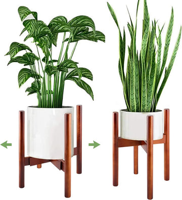 Plantenstandaard van hout voor binnen, bruine bloempotten, plantenkruk voor woonkamer, slaapkamer, verstelbare breedte voor maximaal 30 cm plantenpotten