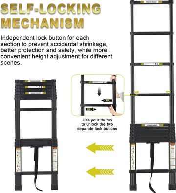 Telescopische ladder, huishoudladder, vouwladder, schuifladder, multifunctionele ladder, draagbare schuifladder van hoogwaardig aluminium, maximale belasting 150 kg/330 (afstand, 2,6 m/8,5 ft)